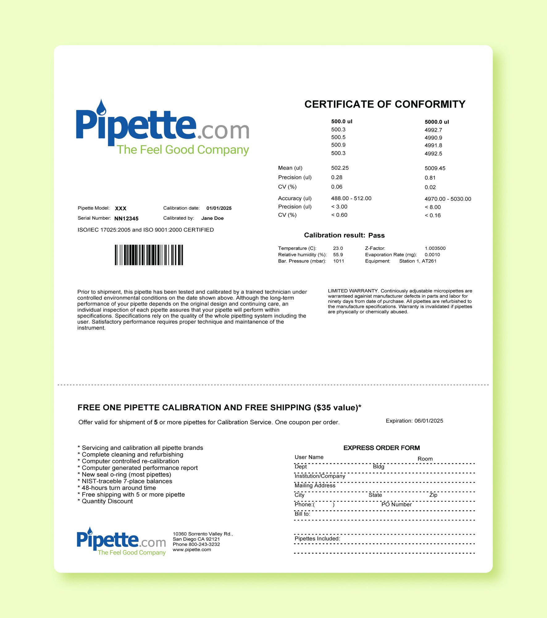 Rainin refurbished Pipettes сertificate 2 Rainin refurbished Pipettes сertificate 2